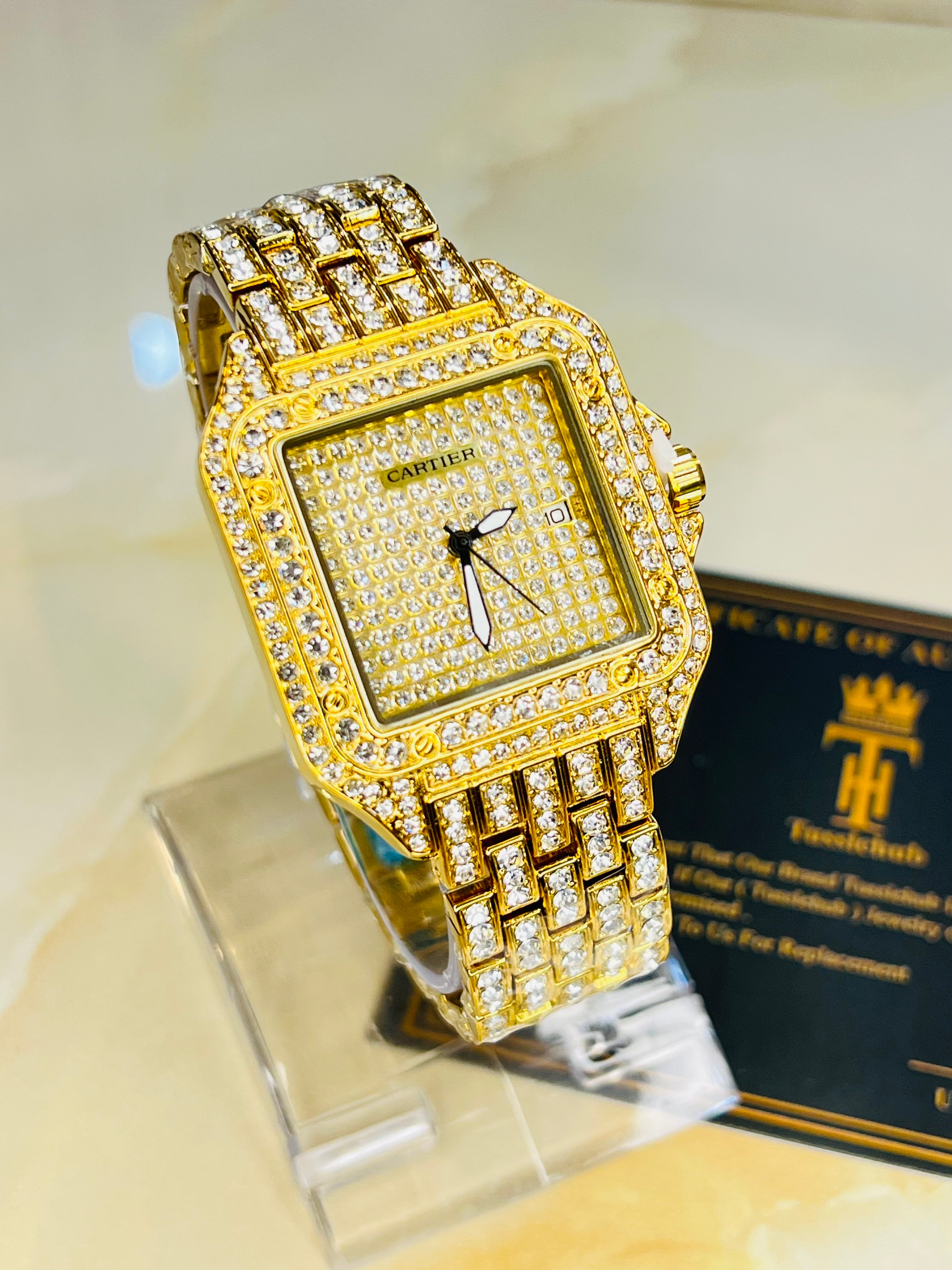 Gold Square Plain Iced Out Watch