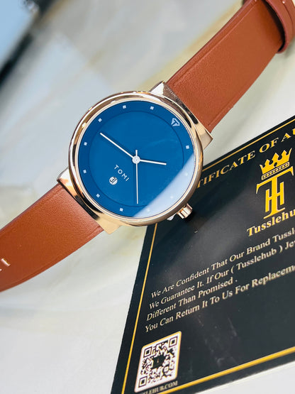 Tomi Brown Strapped Ocean Dial Elegance Watch