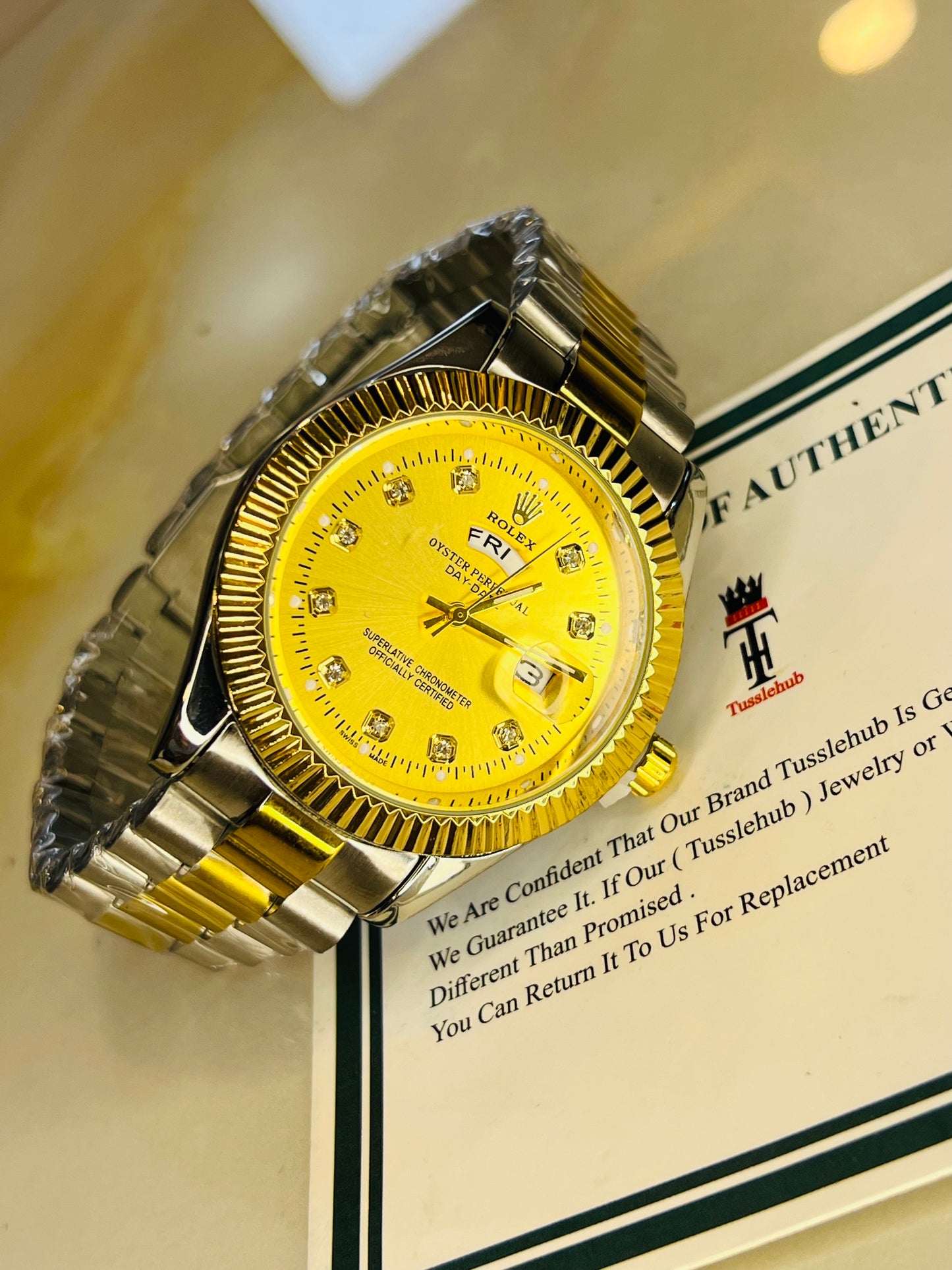 Premium Day Date Two Tone Gold Dial Watch