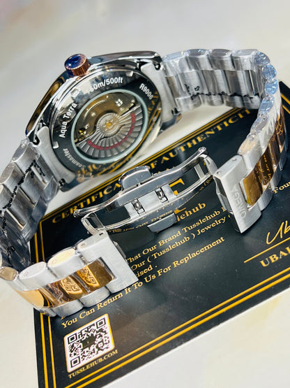 Automatic Sea Master Two Tone Black Dial Watch