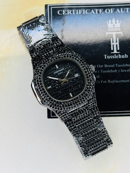 All Black Iced Out Nautilus Watch