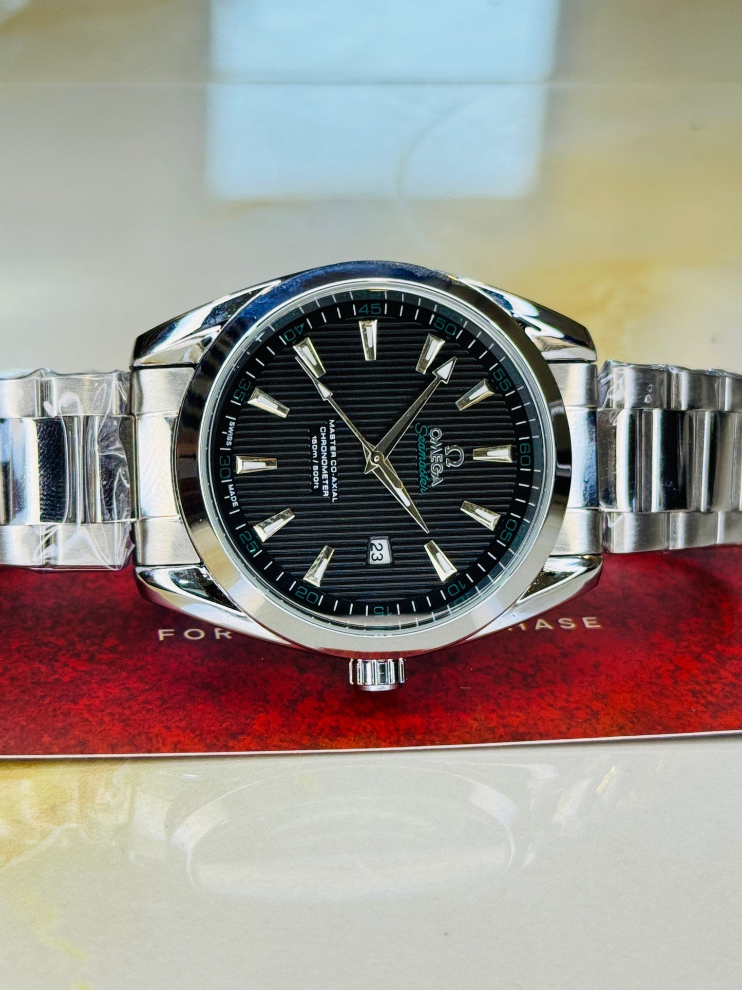 Silver Black Chain Strapped Omega Sea Master Watch