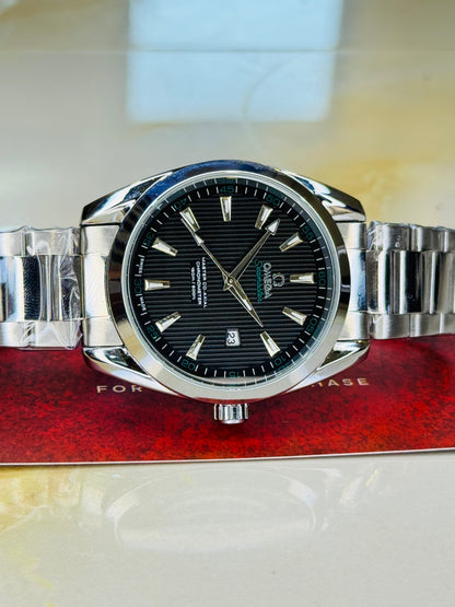Silver Black Chain Strapped Omega Sea Master Watch