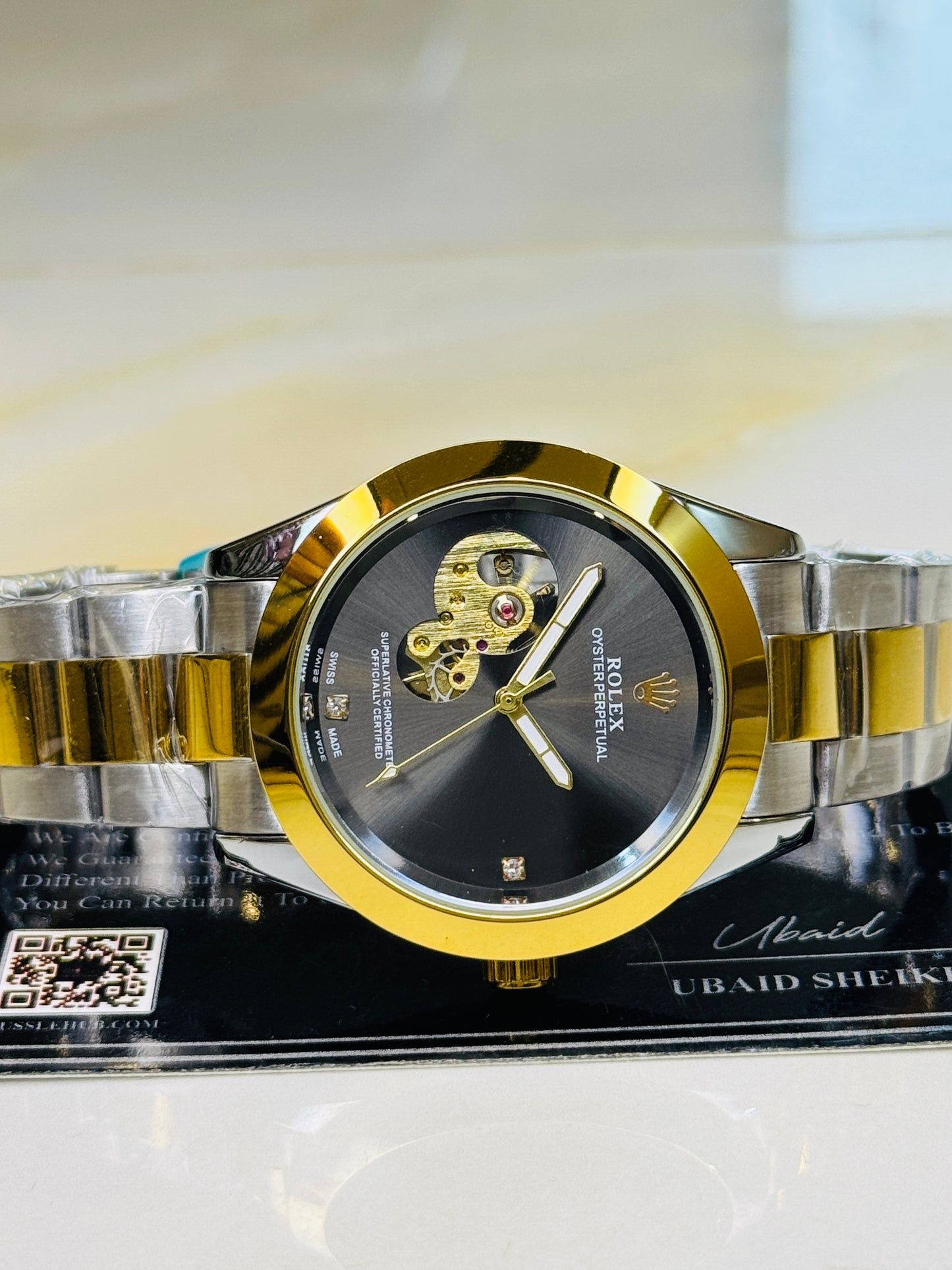 Two Tone Metallic Hawk Eye Automatic Rolex Watch