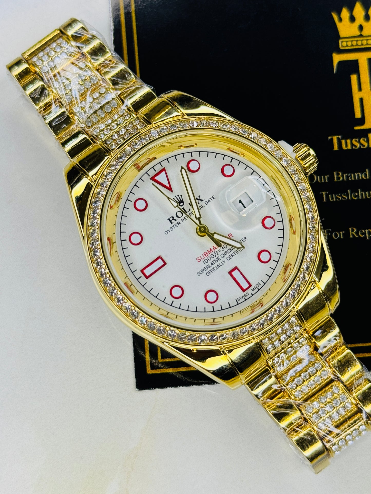 Gold White Iced Date just Watch