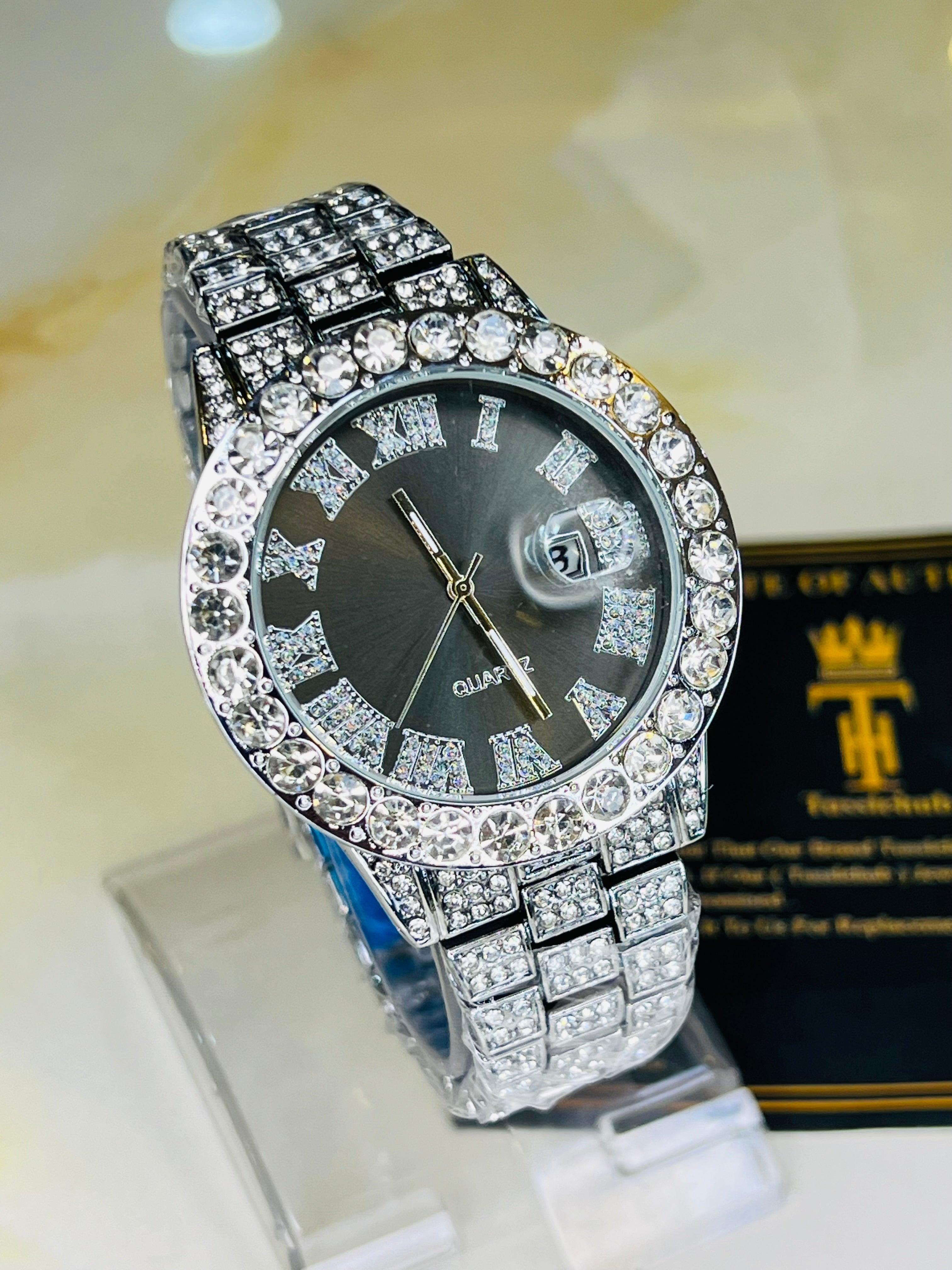 Silver Metallic Unisex Iced Out Watch