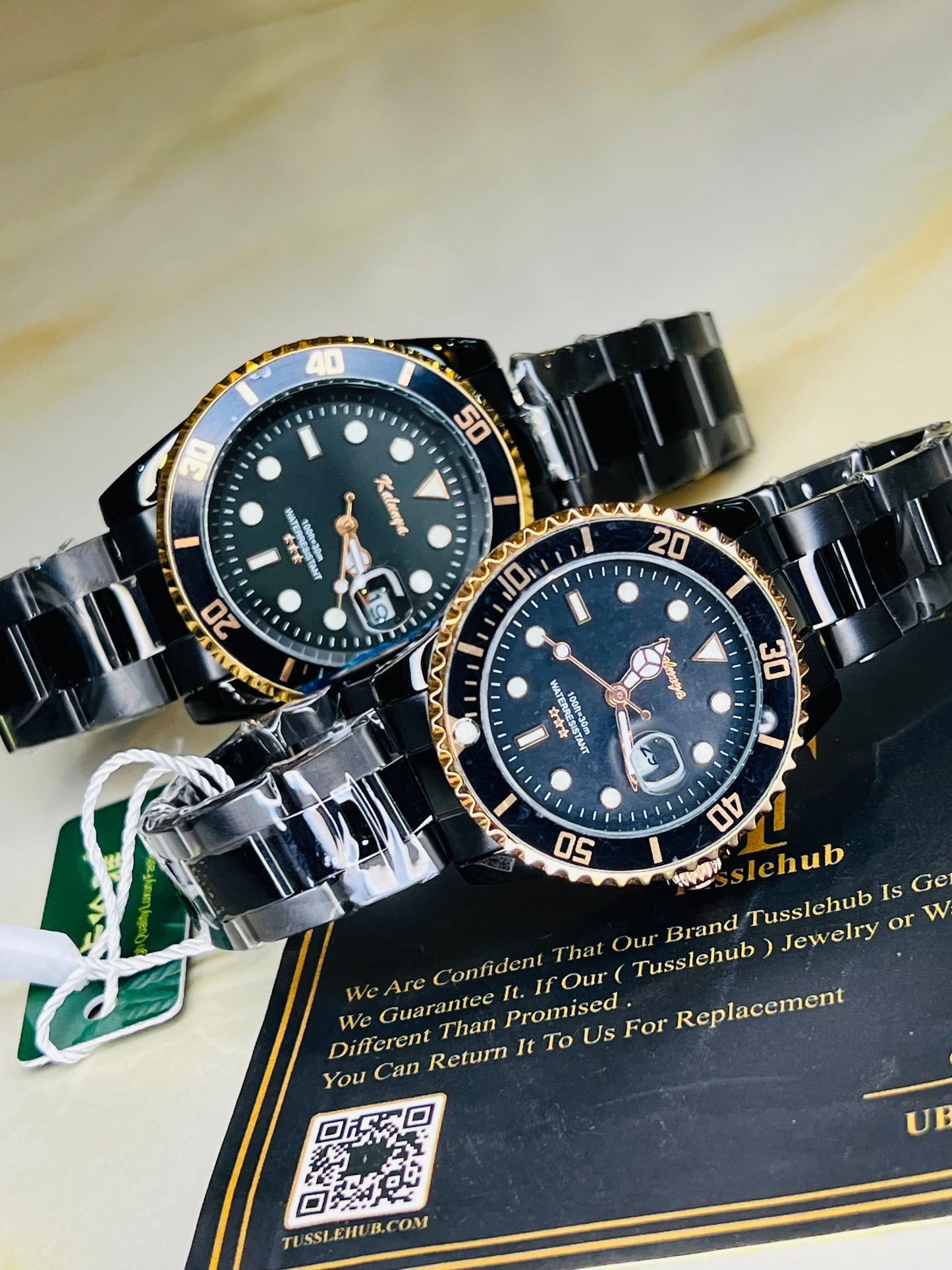 Kaluuya Black Rotating Bezel Couple Watches