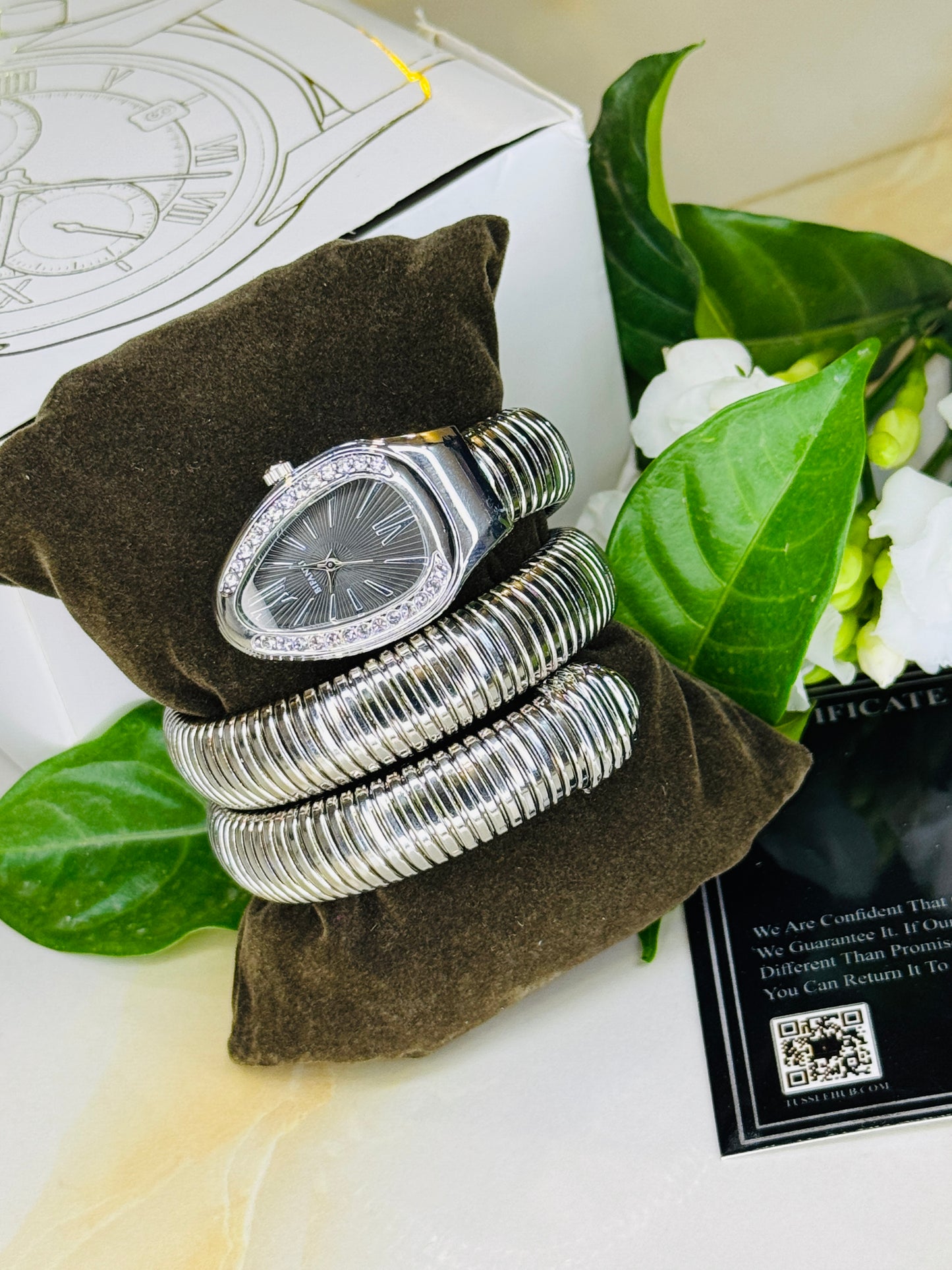 Silver Black Serpentine Watch For Her