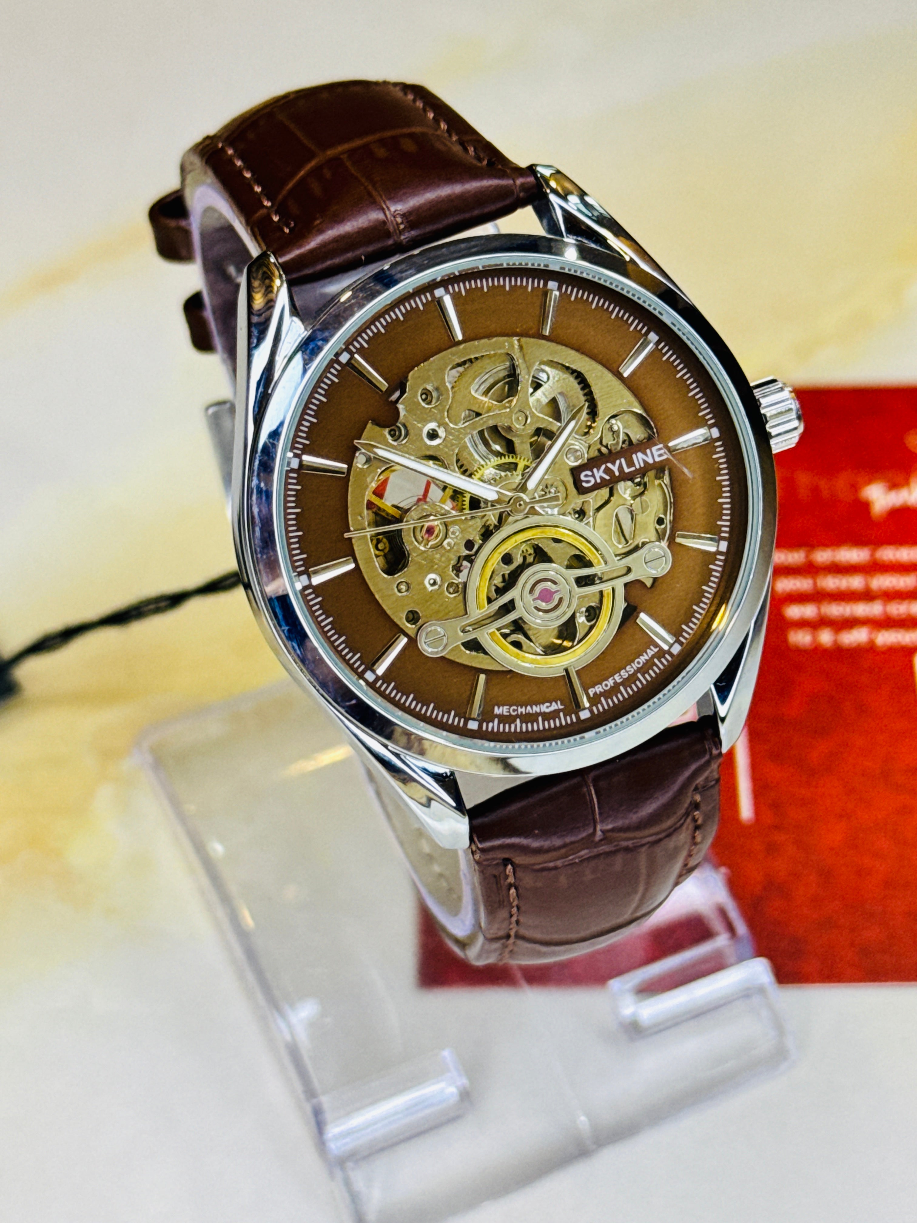 Chocolate Skyline Skeleton Automatic Watch