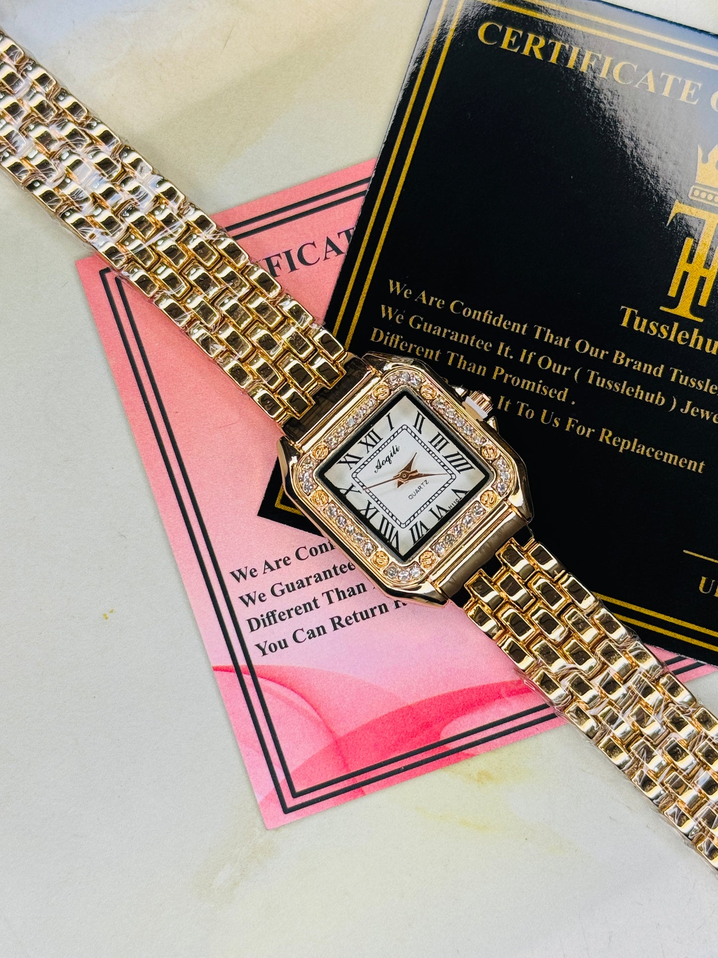 Rosegold White zircon Santos Watch For Her
