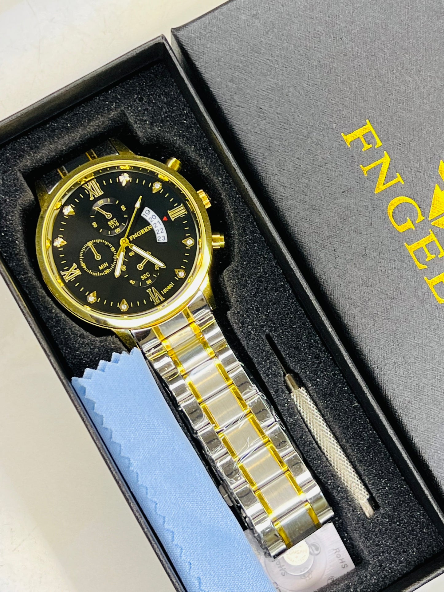 Two Tone Black Dial Fngeen Watch