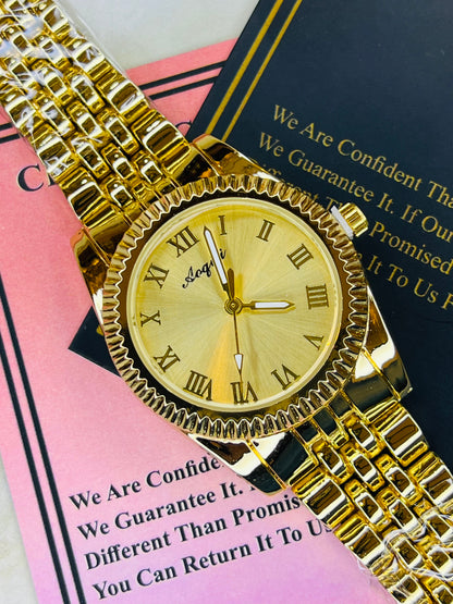 All Gold Aoqili Roman Flutted Watch for her