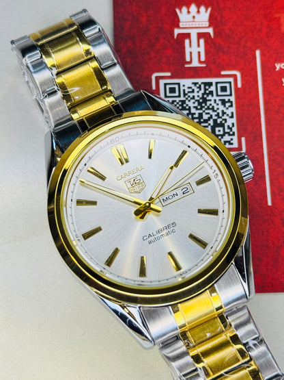 Tag Heur Two Tone White Carrera Day Date Chain Strapped Watchh