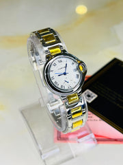 Cartier Silver Gold White Down Second Dial Watch For Her