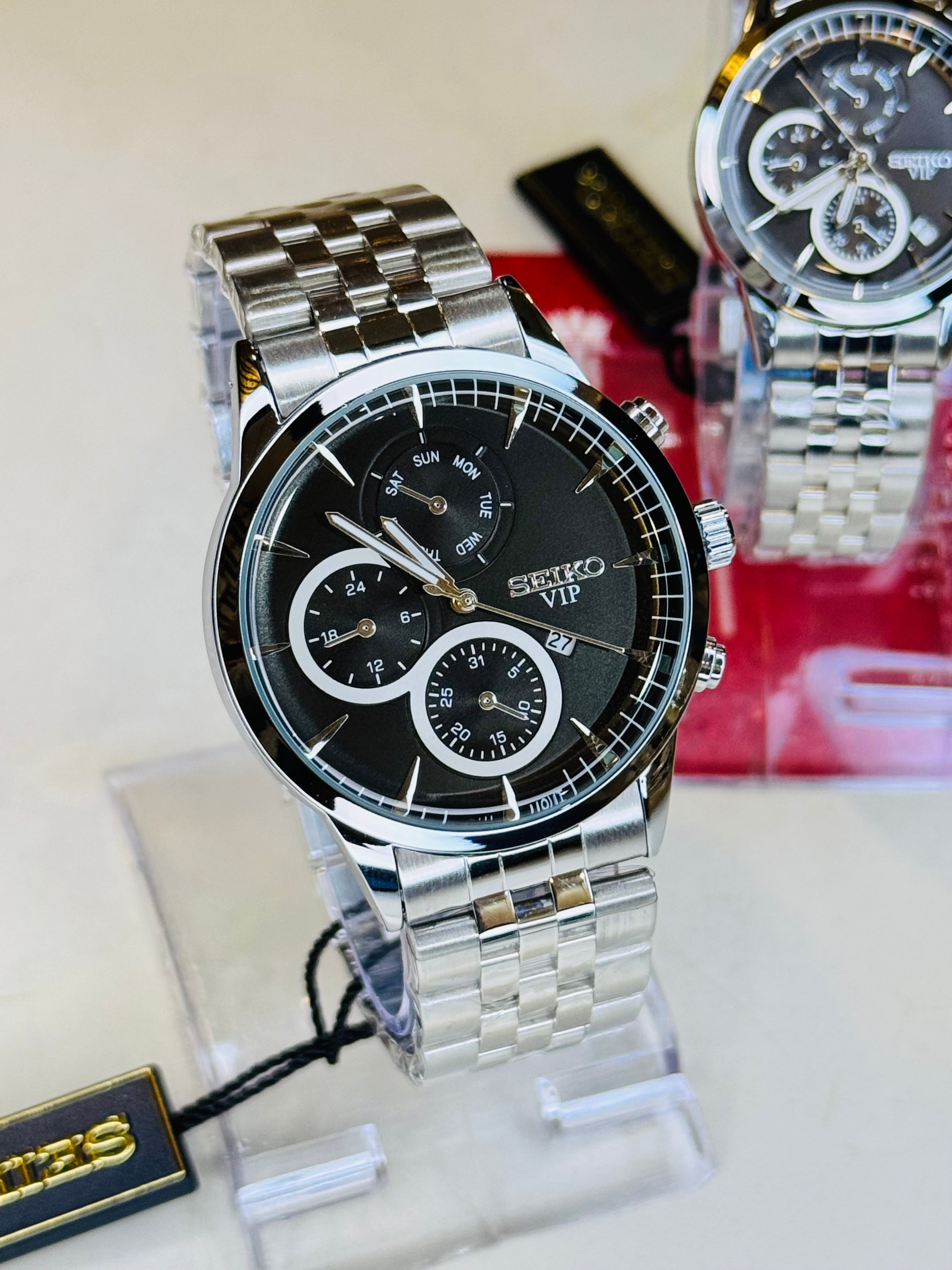 Silver Black Seiko Couple Watch