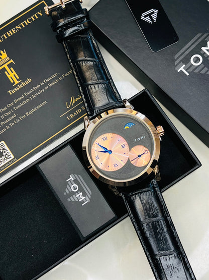 Tomi Black Rose Gold Moon graph Dial Watch