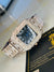 Square Iced Out Branded Rose gold Black Dial Watch