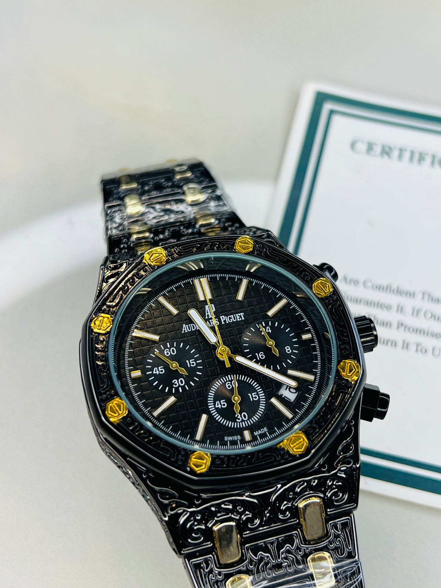 Calligraphic Dial Black AP Chronograph Watch