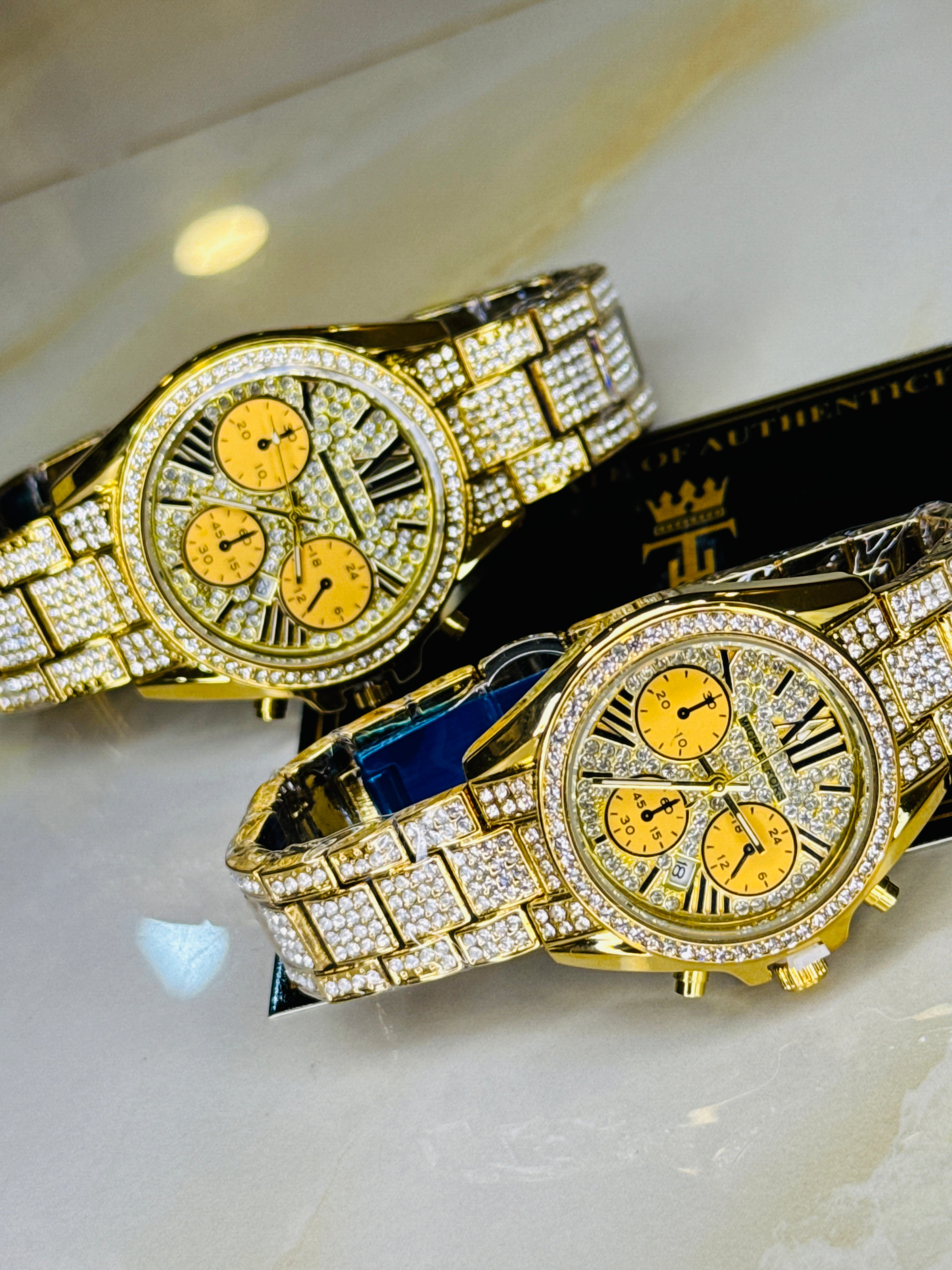 Gold Mk Iced Couple Watches