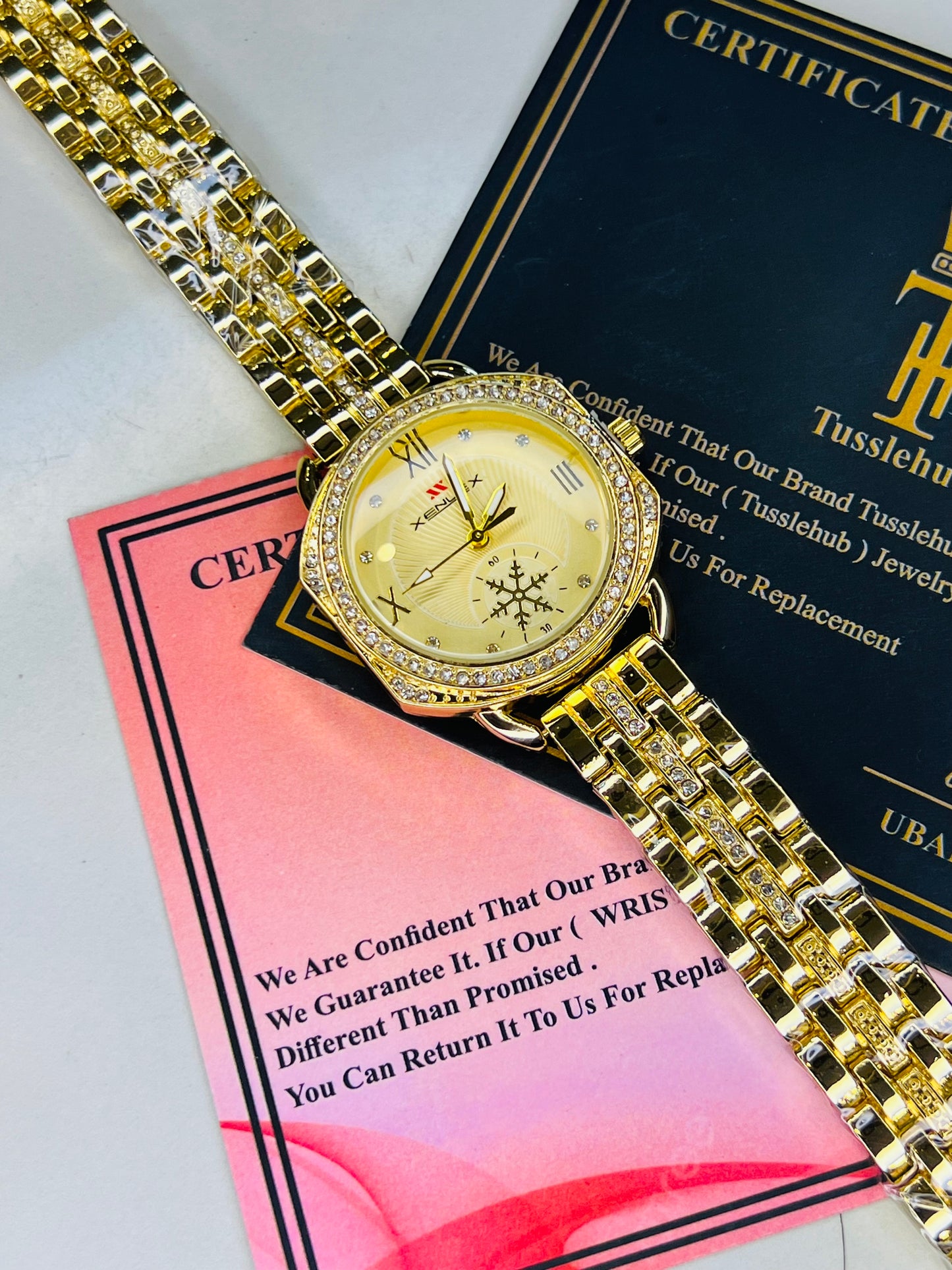 Xenlex Gold Zircon Watch For Her