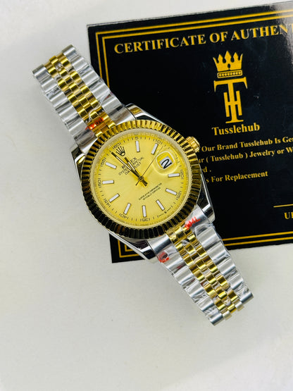Jubilee Date Just Two Tone Vertical Fluted Gold Dial Quartz Watch