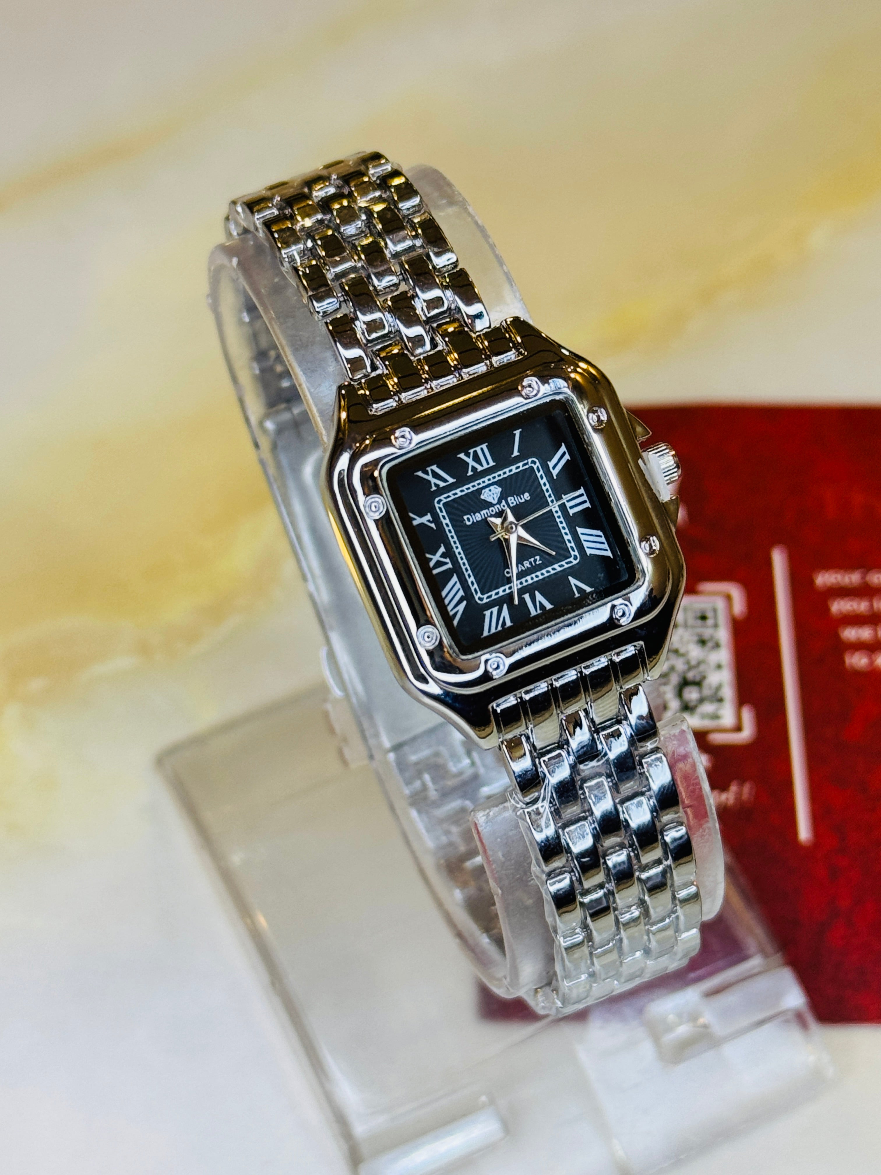 Silver Black Santos Watch For Her