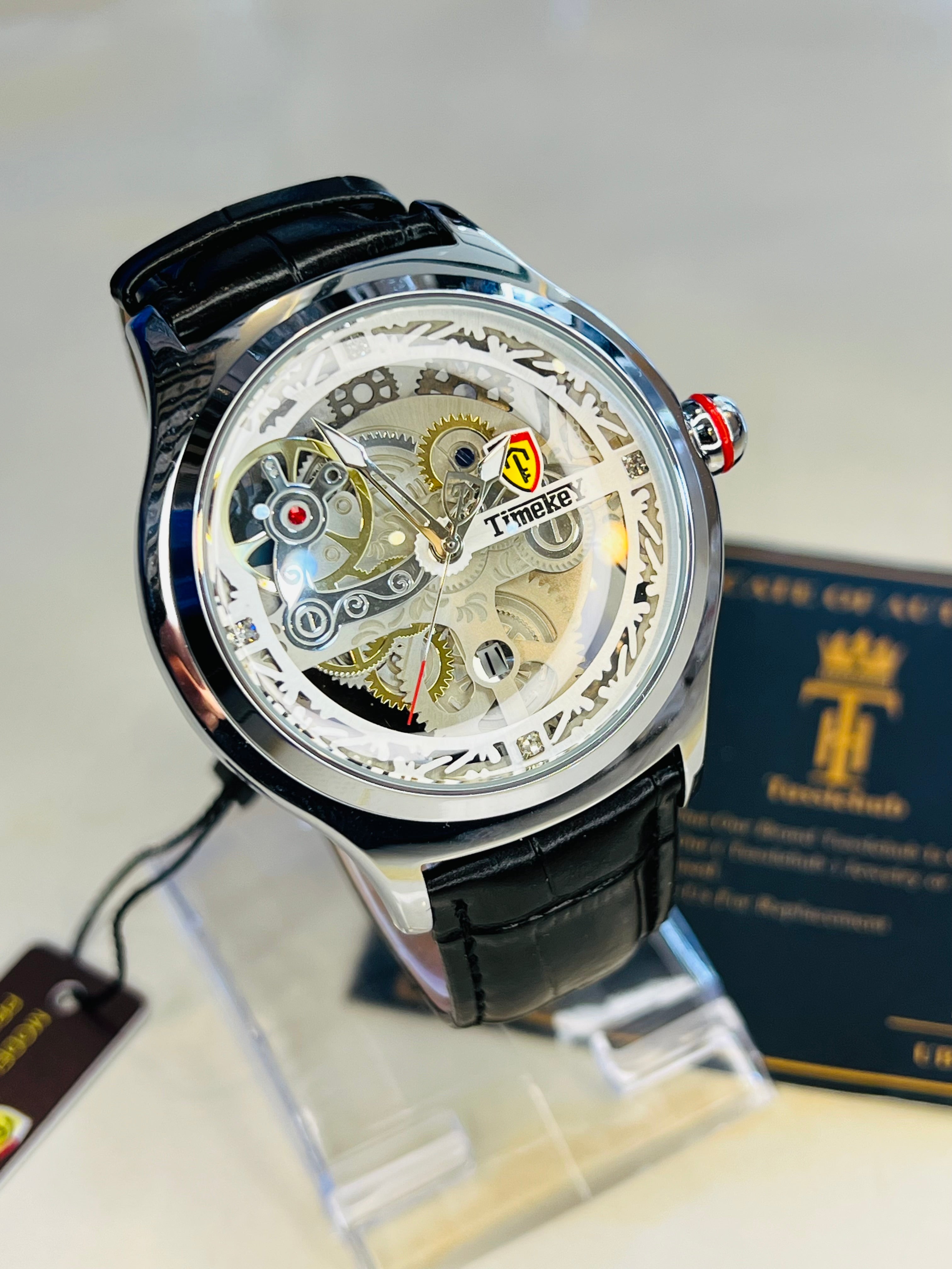 Timekey Black Strap Ballon Skeleton Dial Watch