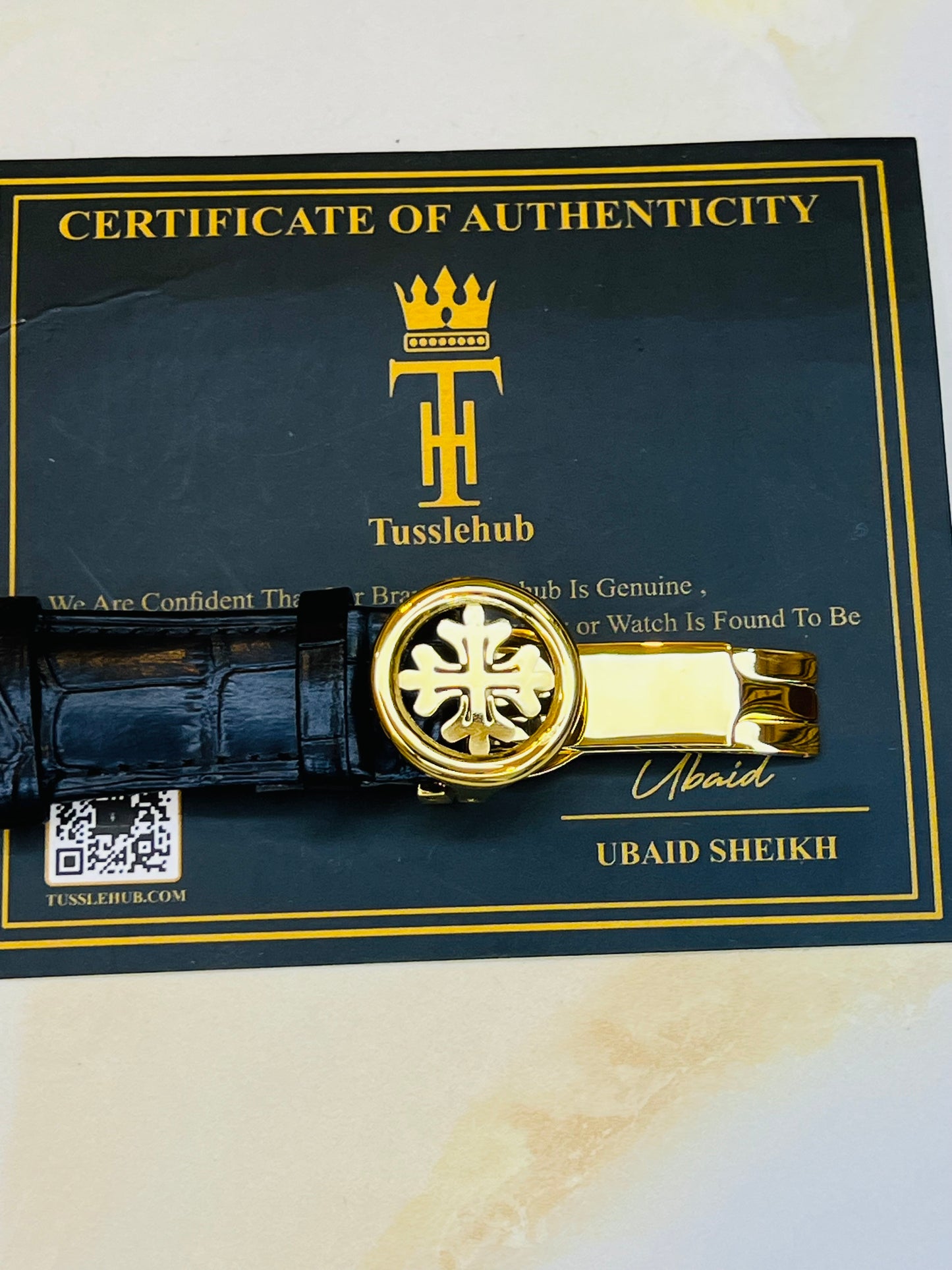 Black Leather Gold Black Dial Nautilus Watch