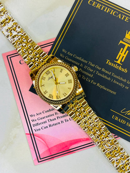 All Gold Aoqili Roman Flutted Watch for her