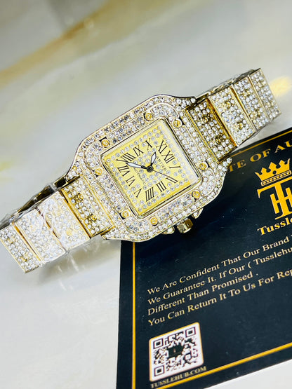 All Gold Square Tank Iced Out Watch