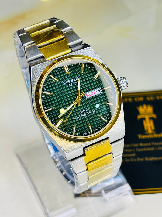 Tissot PRX Silver Gold With Green Textured Dial Watch