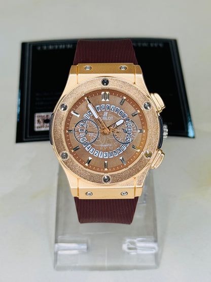 Coffee Gold Hologram Hublot Silicone Strap Watch