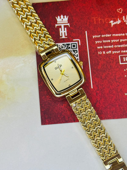 All Gold Guqi Square Watch For Her