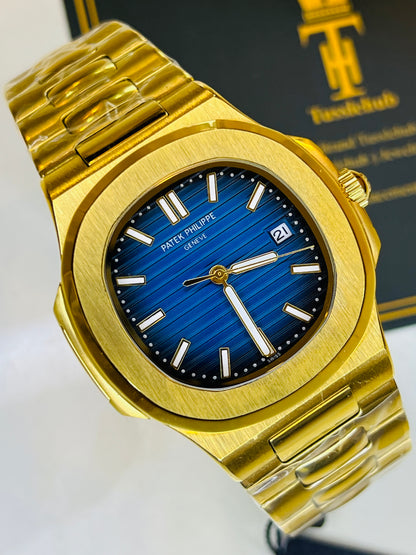 Gold Sapphire Blue Automatic Nautilus Super Clone Watch