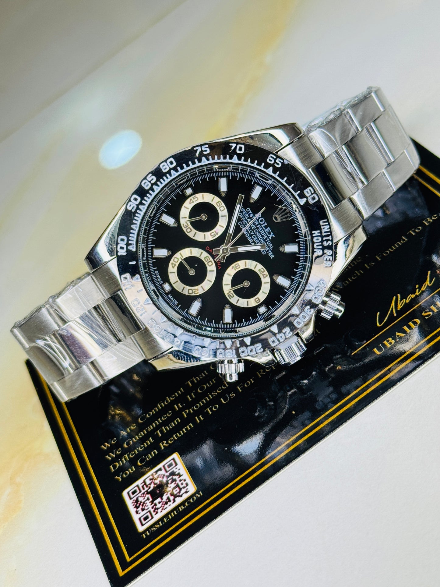 Silver Black Daytona Chronograph Chain Strap Master Clone Watch