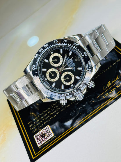 Silver Black Daytona Chronograph Chain Strap Master Clone Watch