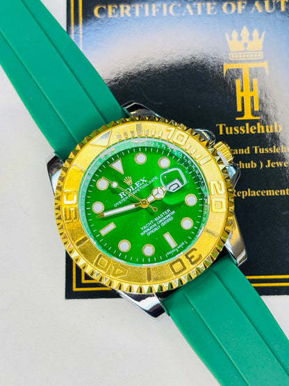 Green Gold Dial Black Yatchmaster Watch