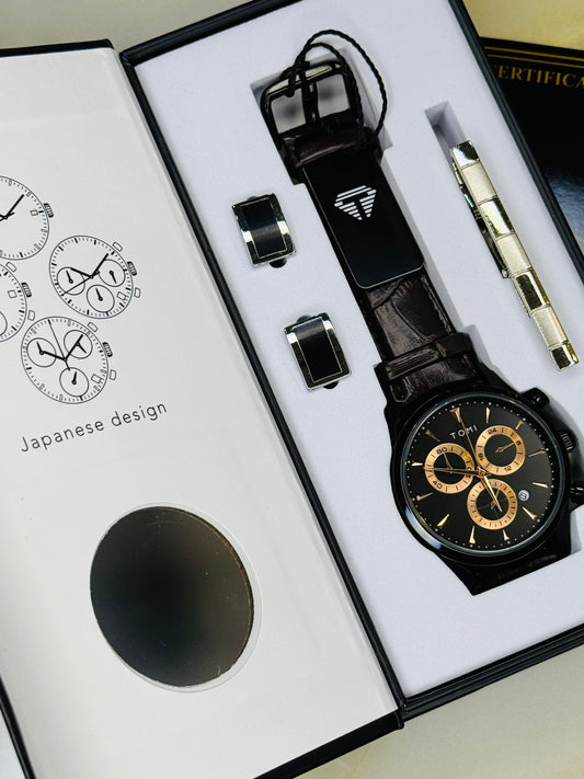 Tomi S6A Coffee Black Gift Set Watch