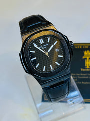 Leather Strap All Black Nautilus Dial Watch