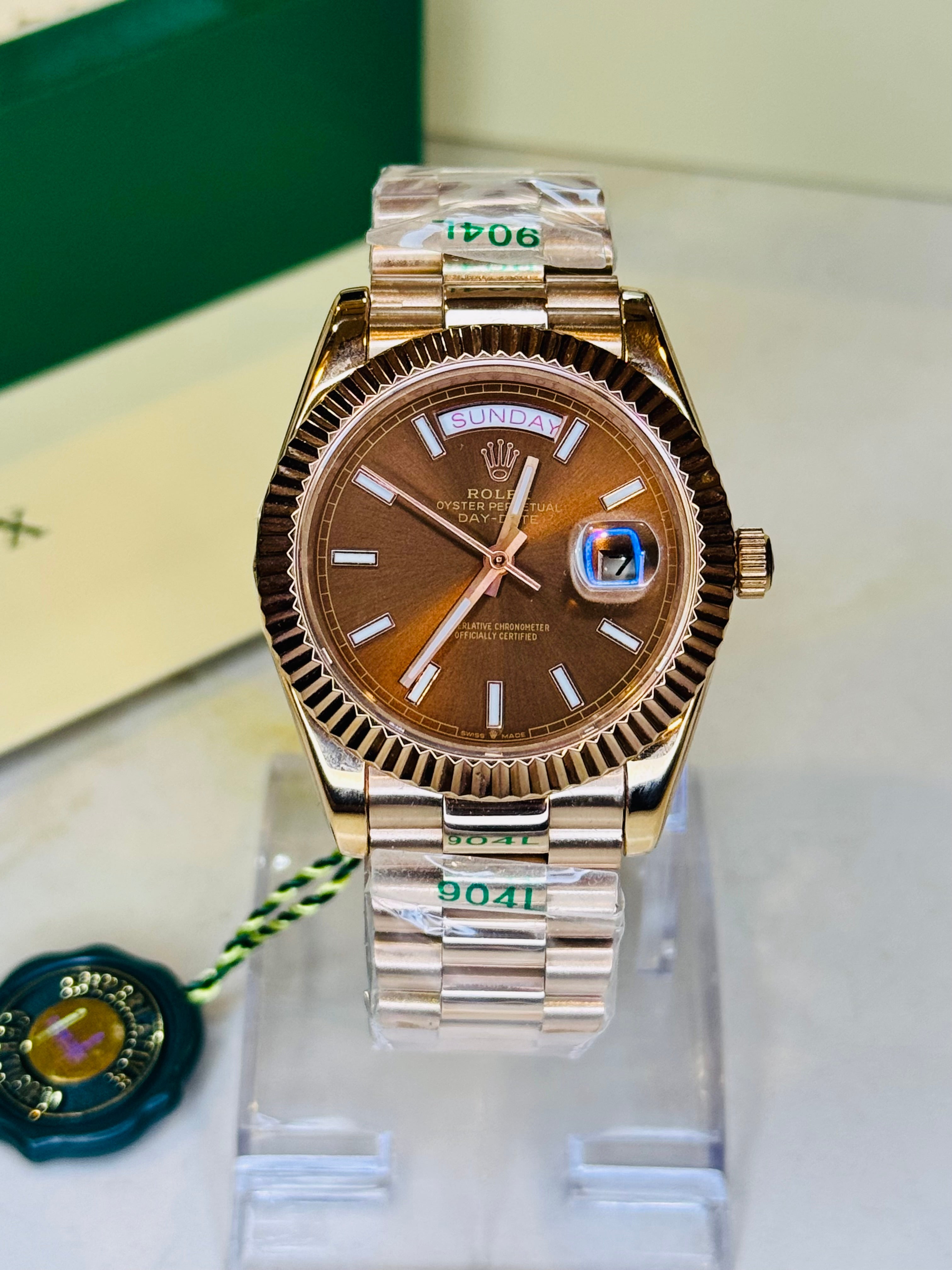 Day Date Rose Gold Chocolate Dial Automatic Super Clone Watch