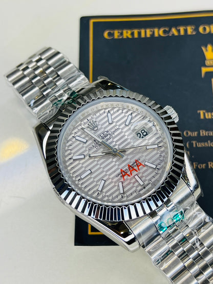 Jubilee Date Just Silver Fluted Bezel White Dial Quartz Watch