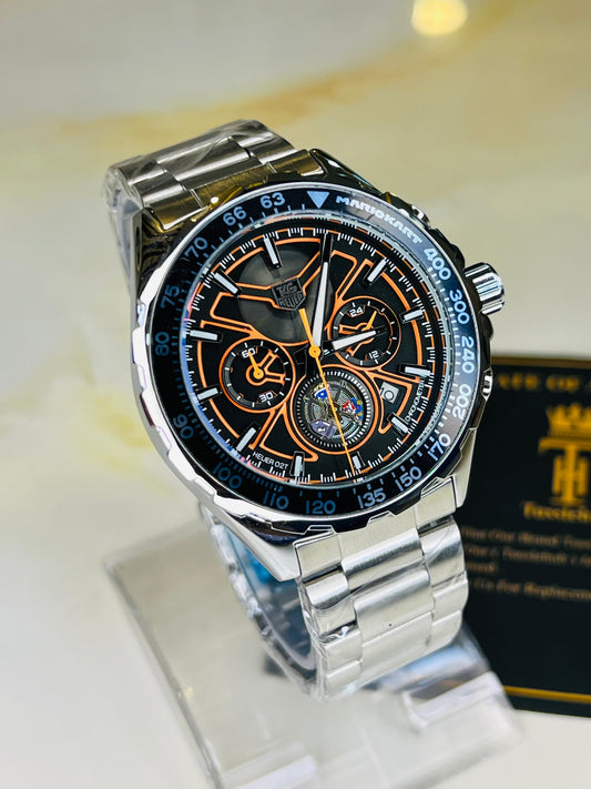 Tag Heur Silver Orange Chronograph Watch