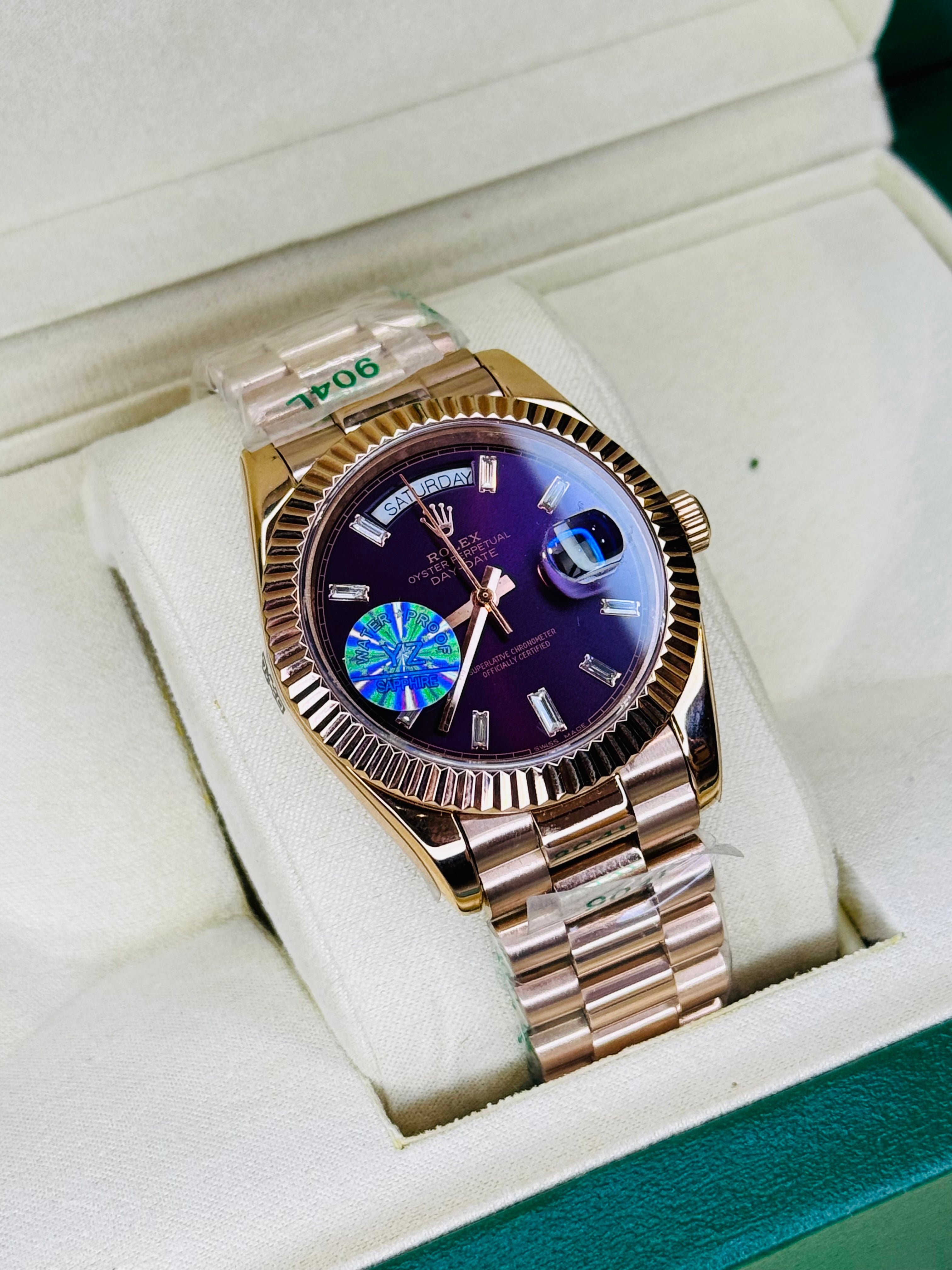 Day Date Rose Gold Indigo Dial Automatic Super Clone Watch