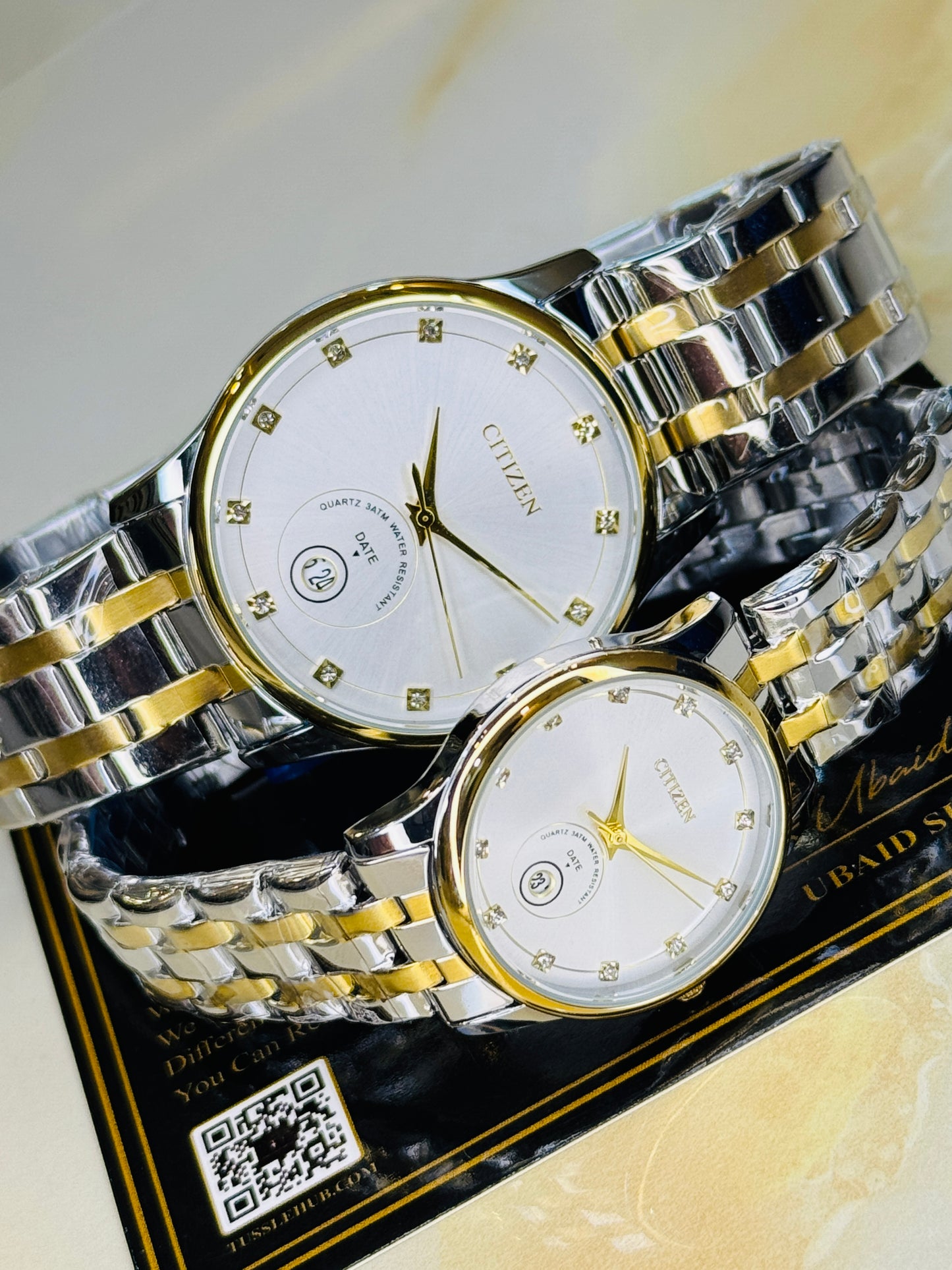 Two Tone White Down Date Citizen Couple Watch