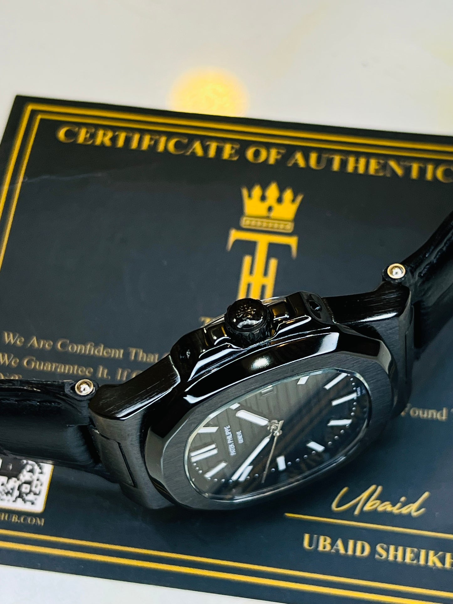 Leather Strap All Black Nautilus Dial Watch