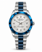 Tungsten Blue Diamond Points Plain Bezel Watch