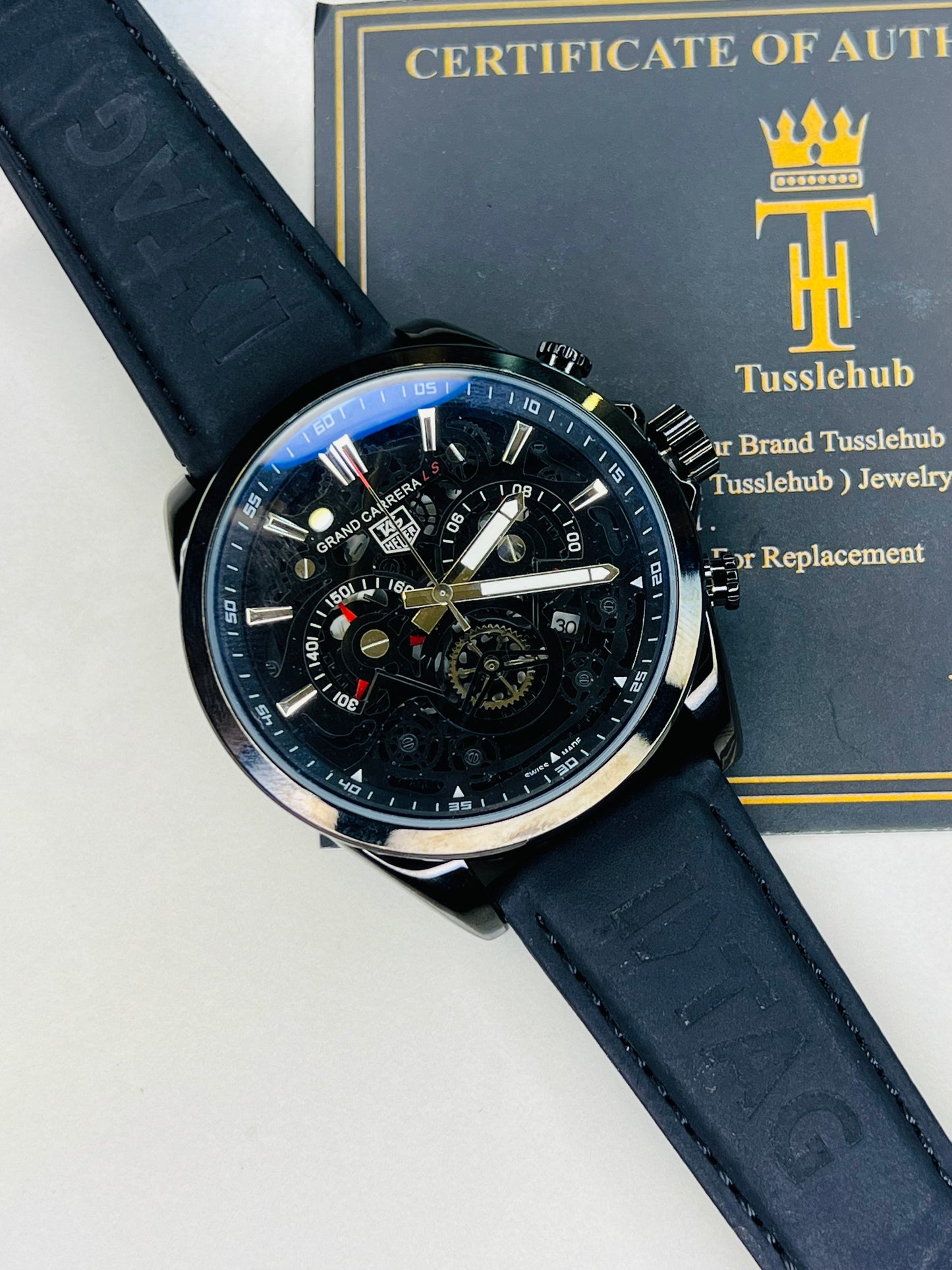 All Black Grand Carrera Chronographs Leather Watch