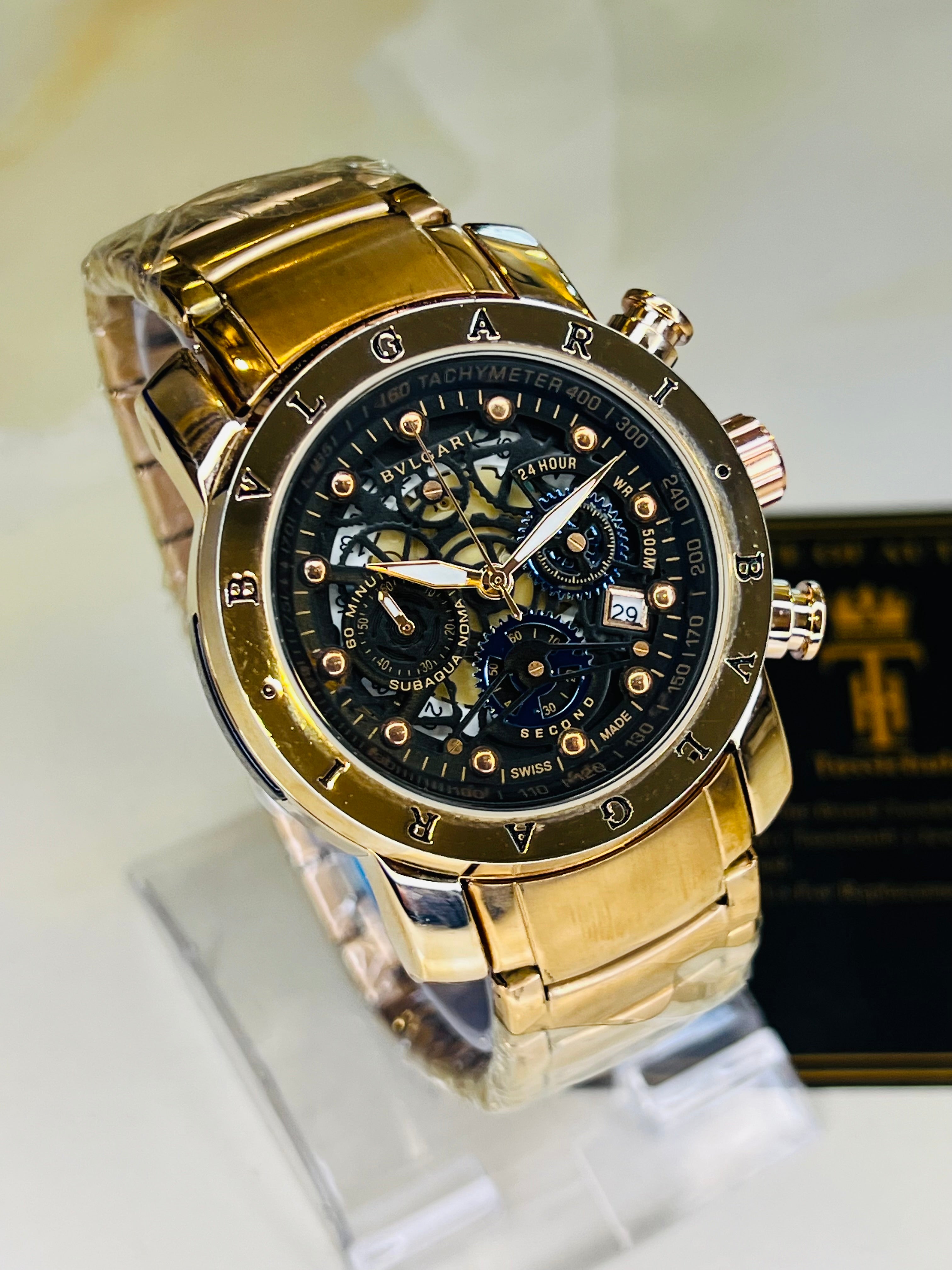 Rose Gold Black Bvlgari Chronograph Watch