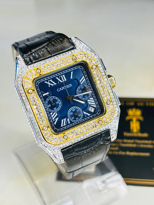 Premium Zircon Dial Black Navy Square Chronograph Watch