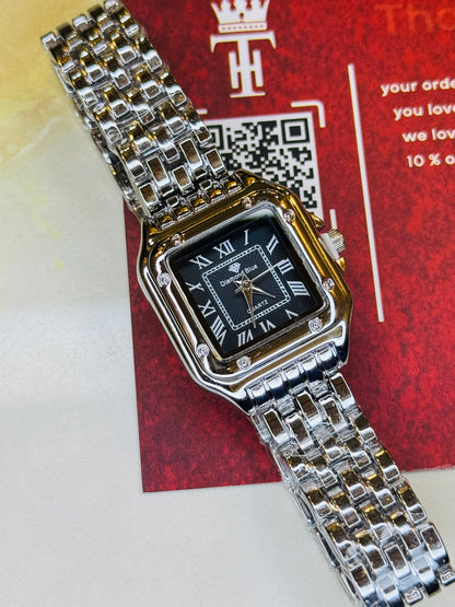 Silver Black Santos Watch For Her